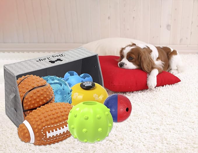 Morezi Linen-cotton blend dog toy basket and dog toy box, dog toy basket storage - Perfect for organizing pet toys, blankets, leashes, chew toys - Grey Stripe - Dog - Image 6