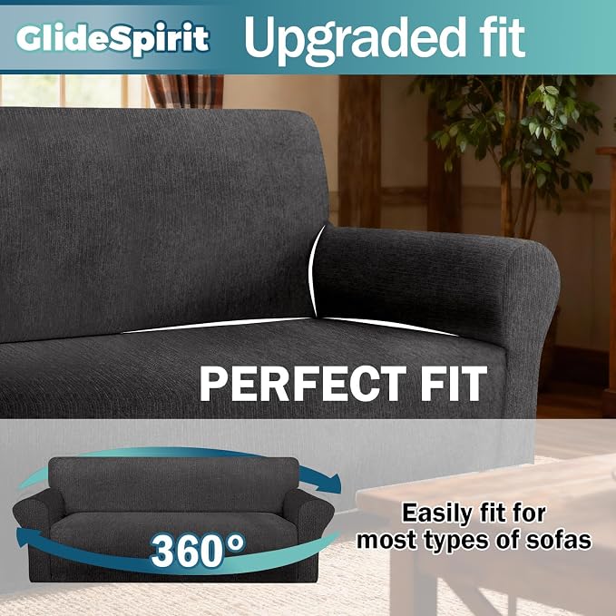 Waterproof Couch Cover, Washable Stretch Non-Slip Oversized Sofa Slipcover with Elastic Bottom Stay-in-Place - Leakproof Furniture Protector for Kids & Pets (Oversized Sofa, Dark Gray) - Image 3