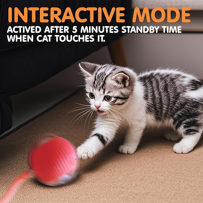 Rocfish Durable Interactive Cat Toys for Indoor Cats (red, 01) | Smart Automatic Cat Chase Ball Toy, Upgraded Speedy Tail Kitten Toy for Bored Indoor Adult Pets - Image 6