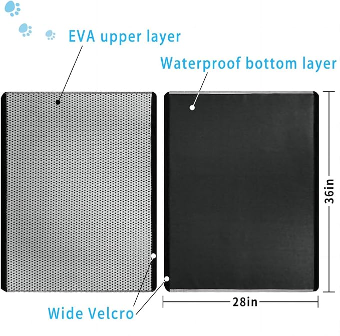 Double-Layer Cat Litter Mat, Detachable, Large 36"x28", Gray | Extra Large cat litter box mat, detachable hook & loop for easy cleaning, soft EVA, nonslip, urine-proof, washable - Image 4
