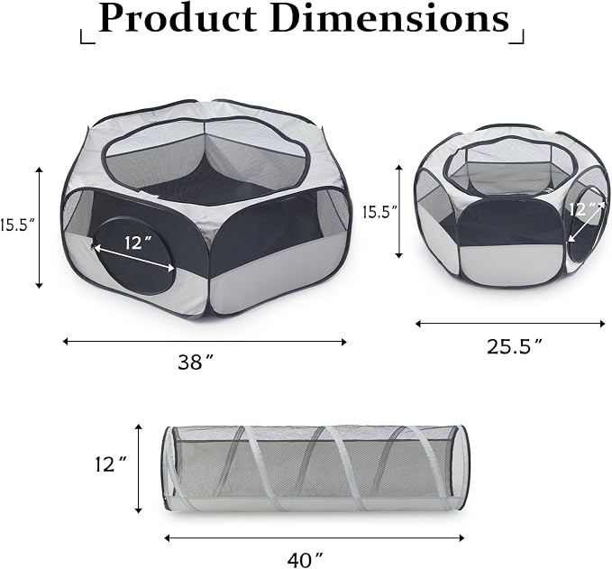 Outdoor Cat Enclosure，Cat Tunnels for Indoor and Outdoor Playpen Portable Cats with Cube Tent Toys Combo for Kitten, Puppy, Rabbit and Small Animals(One Small and One Large Hexagonal Cube +Tunnel - Image 4
