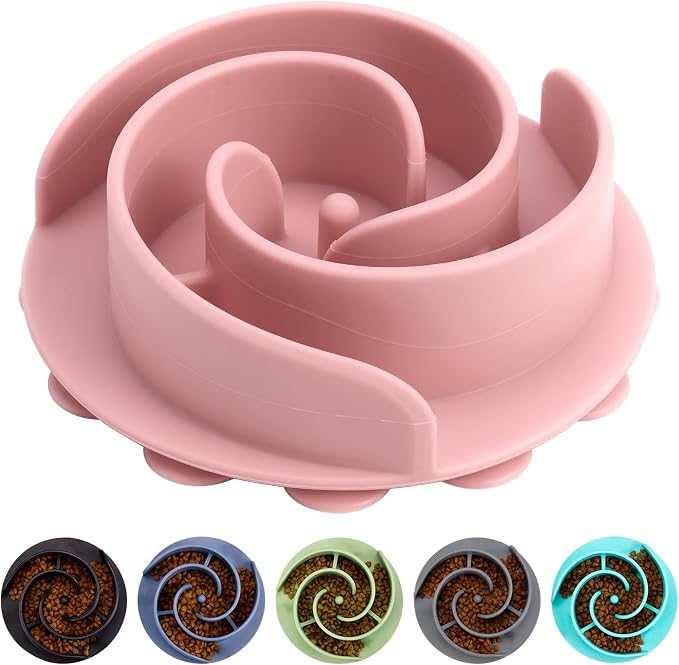 Slow Feeder Dog Bowls Insert, Bestalk Soft Silicone Slow Eating Feeder Insert with Suction Cups for Small, Medium and Large Dogs, Fit into Basic and Elevated Dog Bowls, Pink by BESTALK
