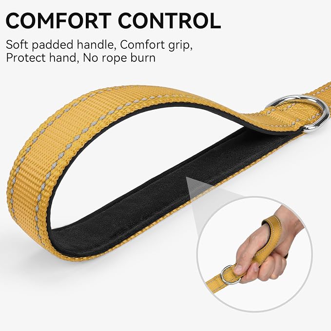 Joytale Reflective Dog Leash for Medium & Large Dogs, 6 FT x 1", Khaki | Heavy Duty Nylon Webbing, Padded Handle for Comfort, Visible at Night, for Walking & Training - Image 3
