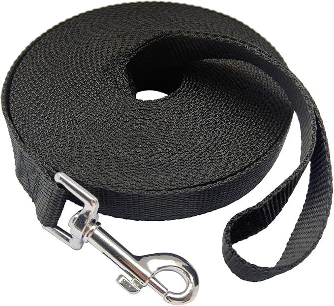 Nylon Training Dog Leash for Small Medium Large Dogs, 15ft 20ft 30ft 50ft Long Leash Dog/Puppy Lead for Obedience Recall Training, Camping (1" x 30ft, Black) by MANDAO
