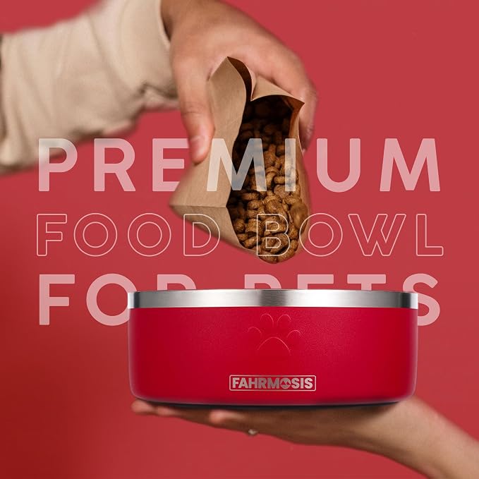 FAHRMOSIS 32 Oz Dog Bowl with Slow Feeder Insert Stainless Steel Pet Water Bowl for Medium & Large Breed Non Slip Rubber Base & Plastic Puzzle Feeder - Red - Image 6