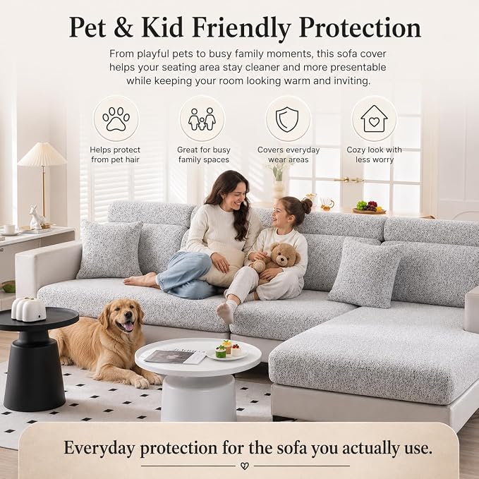 Stretch Sofa Slipcover, 2026 Upgraded Non Slip Couch Cover with Adjustable Straps, Pet Dog Cat Friendly Furniture Protector for 3 Seater, Washable for Living Room - Image 4