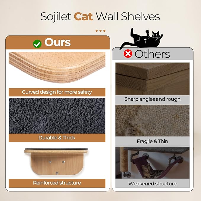 Cat Wall Shelves for Cat Wall Steps, Perch, Ladder, Wooden Floating Modern Mounted Space Saving Furniture with Scratching Cushion Removal Cover for Climbing, Jumping and Sleeping(Steps) - Image 5