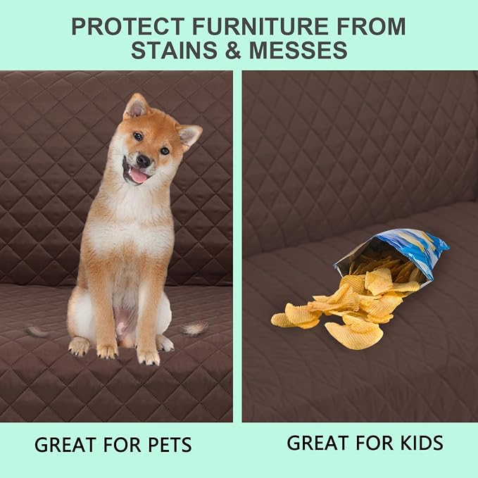 Reversible 4 Seater Sofa Cover 91 Inch Large Couch Cover Furniture Protector(Sofa XX-Large,Chocolate/Beige) | Couch Cover Furniture Protector with Foam Sticks Elastic Straps Furniture Protector for Pets Children Dog Cat - Image 5