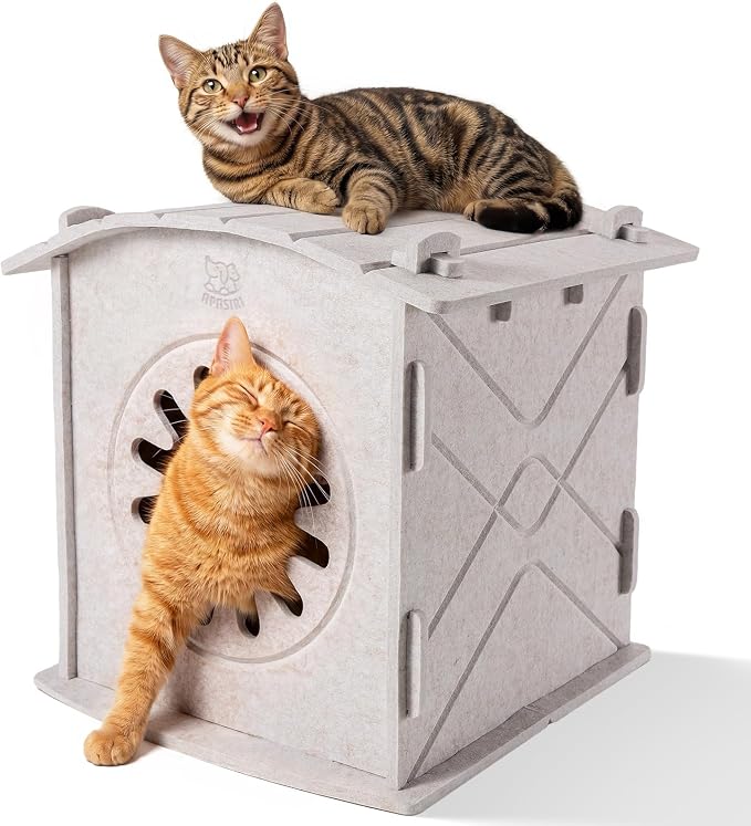 Cat Houses for Indoor Cats: Felt Cat House Cave Cathouse, Scratch-Resistant Warm Insulated Covered, Hideaway Tent for Anxiety Relief Gift by Apasiri
