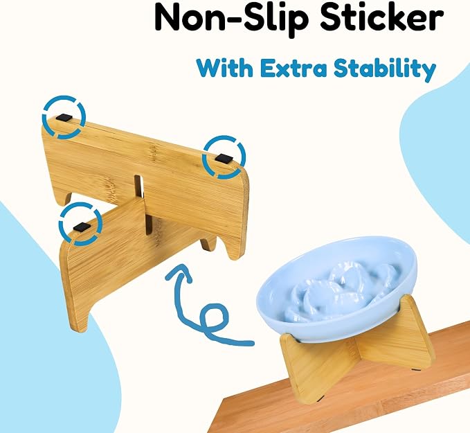 Slow Feeder Cat Bowl with Stand - Unbreakable Elevated Slow Feeder Bowl for Cats - Melamine Puzzle Raised Cat Food Bowl - Whisker Friendly & Wet & Dry Food- Dishwasher Safe & Non Slip (Blue - Image 8