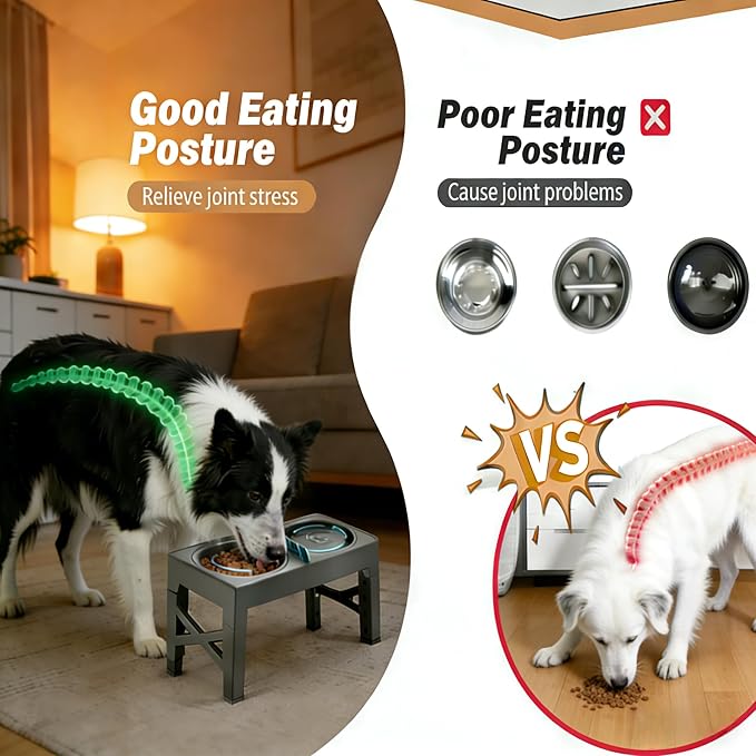 3-in-1 Elevated Slow Feeder and Water Bowls for Dogs, 4 Height Adjustable Raised, Separate Dry and Wet Areas, Prevent Water Overflow, Foldable Pet Bowl - Image 4