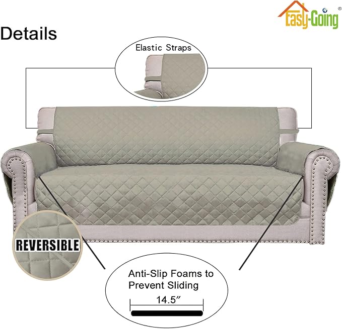 Easy-Going Reversible Couch Cover, 3 Cushion Sofa, X-Large, Beige/Beige | Machine Washable Slipcover For Dogs, Water Resistant Furniture Mat For Living Room, Non-Slip Sofa Cover, Pet Friendly - Image 3