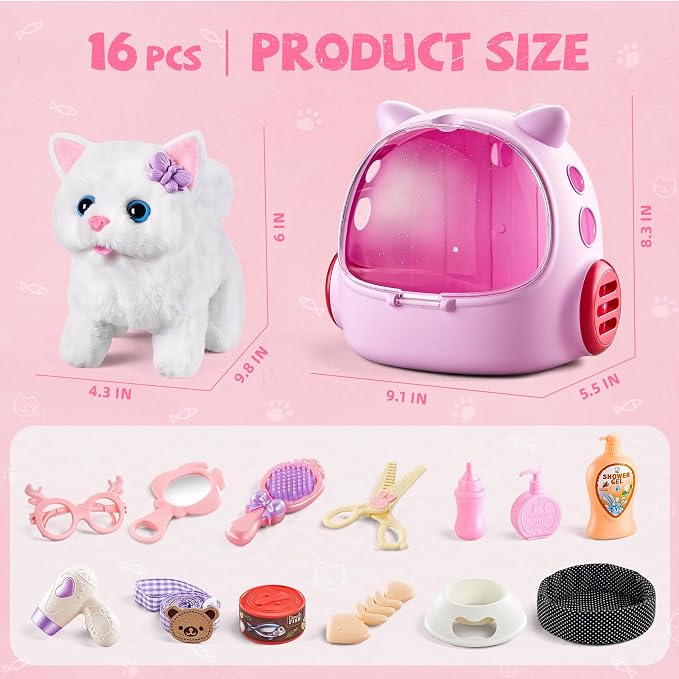 Cat Toys for Kids Girls 3 4 5 6 Year old, Interactive Toy Cat with Walking and Meowing, Electronic Robot Stuffed Cat, Pretend Play Toys for Toddler 3-5 6-8, Idea Birthday Gifts for 5 Year old Girls - Image 7