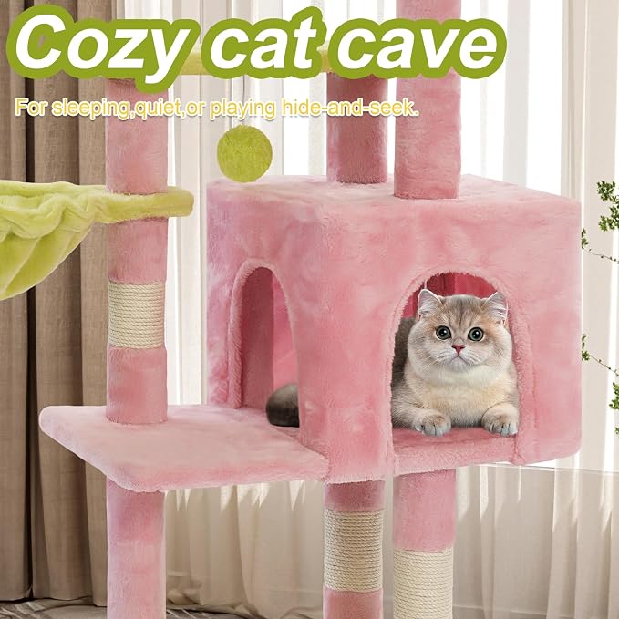 Cat Tree Tower with Hammock,40" Cat Trees for Indoor Cats Large Adult(Pink) | Modern Cat Tree Tower with Scratching Post, Cats Condo Furniture with Cloud Top Perch, Cats Climbing Tower for Kittens - Image 6
