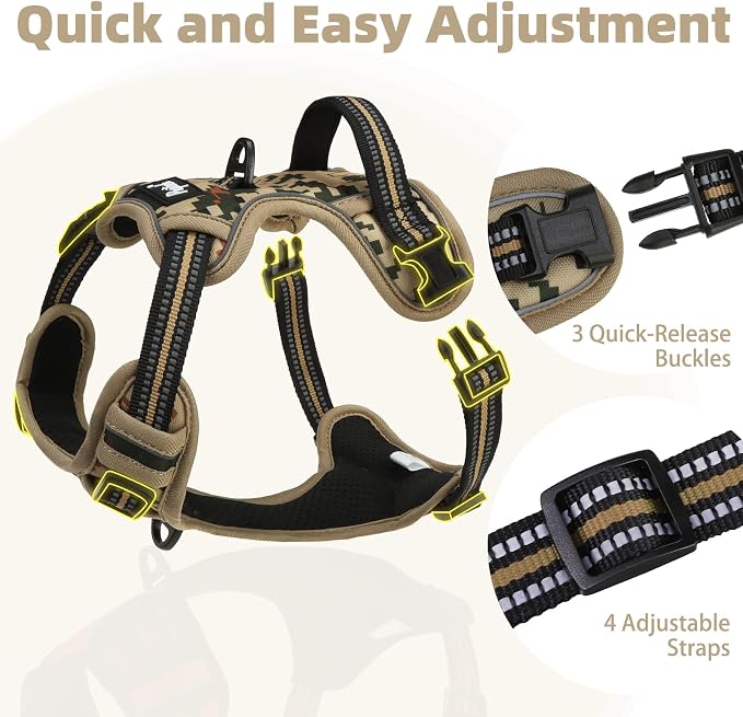 PUPTECK No Pull Tactical Dog Harness Medium Sized, Adjustable Reflective Dog Harness with Handle Easy Control, Comfortable Soft Padded Pet Vest Harness for Medium Dogs, Camouflage M - Image 5