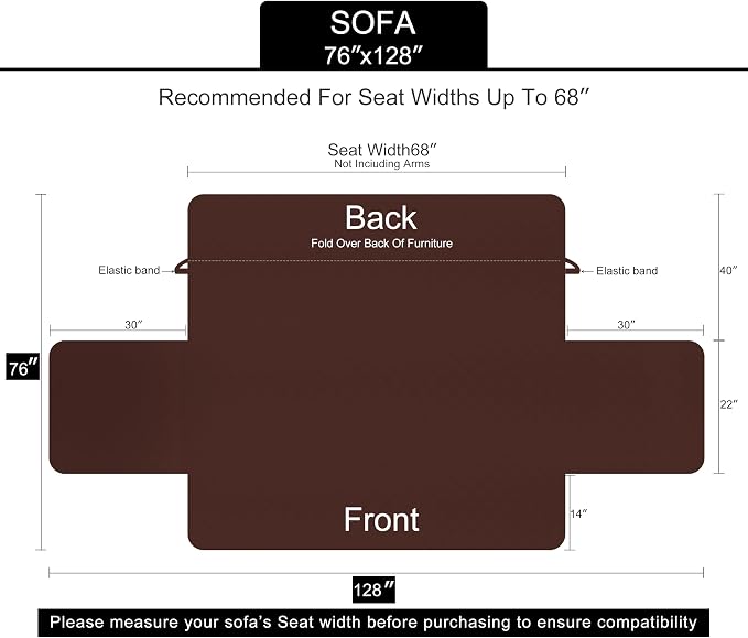 U-NICE HOME Reversible Sofa Cover Couch Cover for Dogs with Elastic Straps Water Repellent Furniture Protector for Pets Couch Cover for 3 Cushion Couch (Sofa, Coffee/Beige) (Pack of 2) - Image 6
