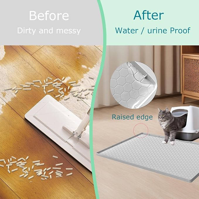 Cat Litter Mat for Litter Box, Silicone Large Cat Litter Trapping Mat - 28x19 in, Waterproof & Non-Slip, Durable & Easy Clean, Light Grey - Image 5