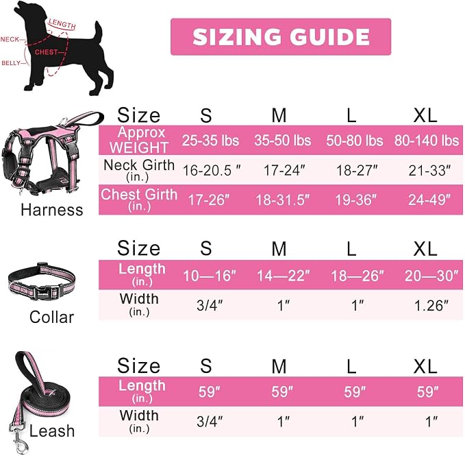 Pet Harness Collar and Leash Set, All-in-one Reflective Dog Harness No Pull with Adjustable Buckles for Puppies, Small, Medium, Large, and Extra-Large Dogs (X-Large, Pink) - Image 7