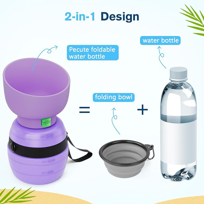 Pecute Portable Dog Water Bottle, 2 in 1 Cat Dog Travel Water Bottle Bowl Leakproof with Double Seal, BPA Free, Lightweight, Pet Small Animal Water Bottel Dispenser for Outdoor Walking Hiking Travels | Puppy Walking Water Bottel, Leakproof, BPA Free, L... - Image 3