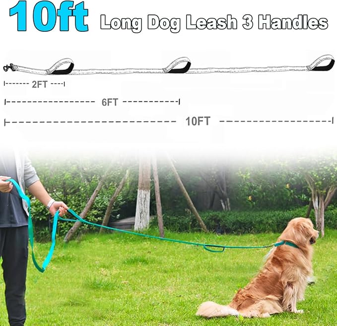 3 Handle Dog Leash 10FT Triple Handle Reflective Large Medium Dog | Multi Handles Heavy Duty Training Lead with Padded Traffic Handles for Control and Safety - Image 4