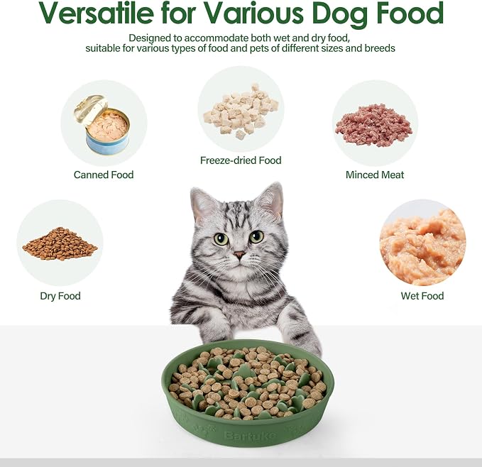 Silicone Slow Feeder Cat Bowl with Detachable Stand, Green | Elevated Cat Bowls for Dry and Wet Food, Non-Slip Puzzle Food Bowl for Puppies & Cats, Digestion Anti Vomit - Image 6