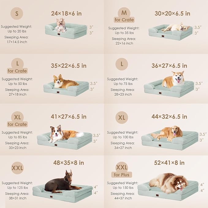 EHEYCIGA Orthopedic Large Dog Bed, Waterproof Memory Foam, Non-Slip Bottom, Sage Green, 36"L x 27"W x 6.5"Th | Non-Slip Bottom and Egg-Crate Memory Foam XL Dog Couch Bed with Washable Removable Cover, Sage Green - Image 2