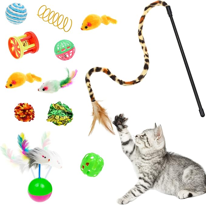 Malier Collapsible Cat Tunnels & Toys Set, Interactive Kitty Toys - Kitten & Cat - Feathers, Mouse, Crinkle Balls, 3-Way Tube Tunnel for Indoor Play - Image 4