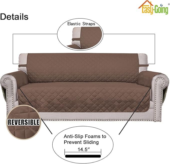 Easy-Going Reversible Oversized Couch Cover for 3 Cushion Couch Sofa Cover for Dogs Water Resistant Furniture Protector Cover with Foam Sticks for Pet (Oversized Sofa, Brown/Brown) | Machine Washable Slipcover For Dogs, Water Resistant Furniture Mat Fo... - Image 3