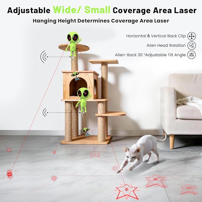 ORSDA Laser Cat Toys for Indoor Cats, 2 in 1 Interactive Automatic Dual Laser & Catnip UFO Dangler for Kitten Toys, Truly Random Trajectory Radar Motion-Activated, Rechargeable 4 Modes, Clamp Design - Image 4