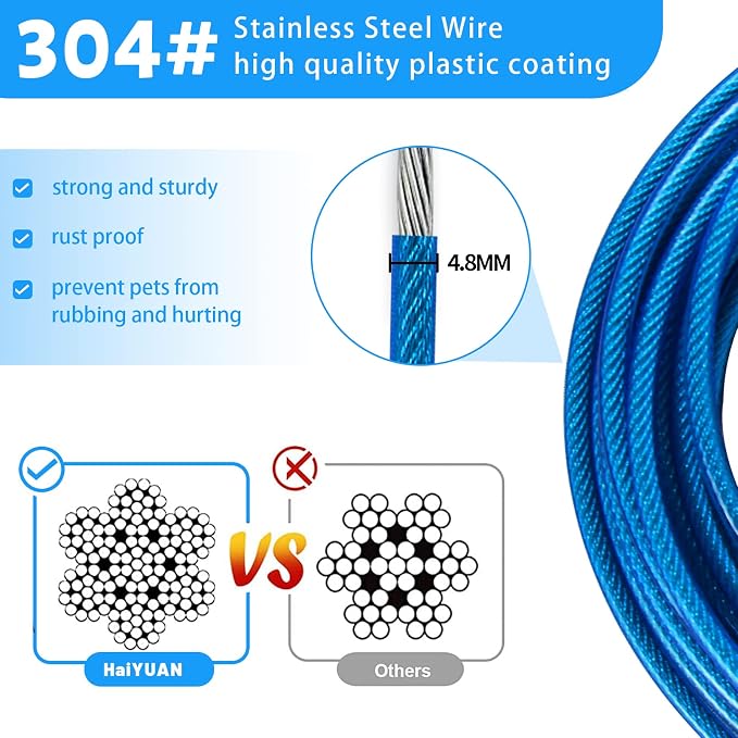 Dog Tie Out Cable, Dog Runner Cable | 10/15/20/25/30/50 FT Steel Cable with Sturdy Clips, Suitable for Yard Outdoor Use, Holds Large Dogs up to 165 Lbs - Image 3