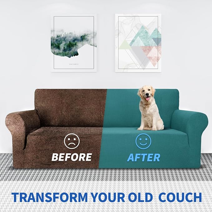 MAXIJIN Stretch Loveseat Sofa Slipcovers 1 Piece Love Seat Couch Covers for 2 Cushion Couch Non Slip Sofa Cover Washable Dog Cat Proof Furniture Protector Pet Friendly (Loveseat, Peacock Teal) - Image 8