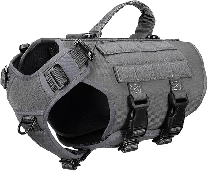 ICEFANG No Pull Tactical Dog Harness for Small Dogs,Adjustable Dog Vest | Control Handle,MOLLE Panel,Front Hook,3 Leash Clips,Soft Padded,for walking training,Grey,Small by ICEFANGDIRECT