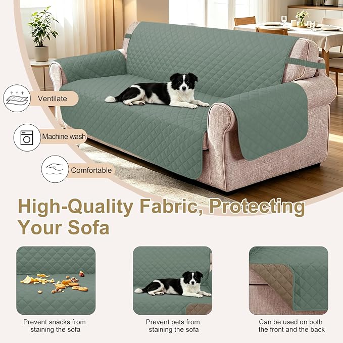 Reversible Loveseat Couch Sofa Covers, 2-Seater,Greyish Green | Loveseat Covers for Dogs Water Repellent, Friendly Furniture Protector with Elastic Straps for Living Room - Image 5