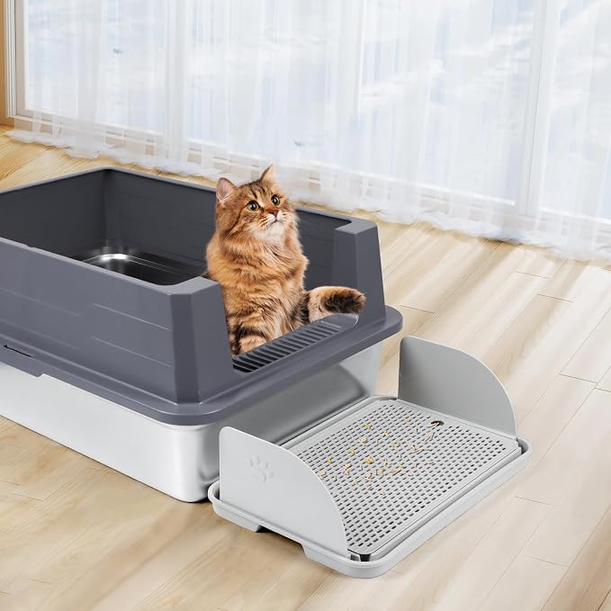 Cat Litter Box Step, Cat Step with Detachable Splash-Proof Baffles, Grey | Litter Box Ramp with Filter Function, Litter Catcher for Kittens & Elderly Cats, Non-Slip Cat Litter Mat Pedal, Easy to Clean - Image 7