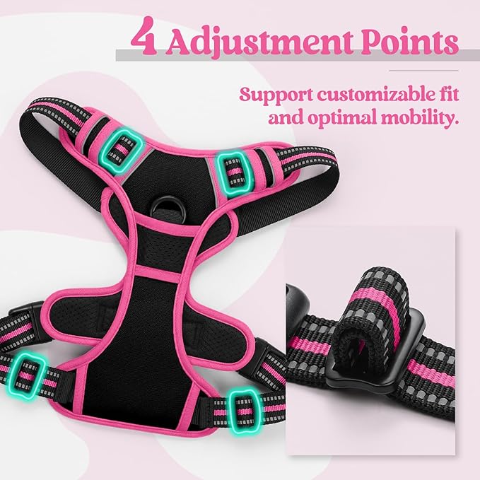 rabbitgoo Dog Harness, No Pull for Large Dogs with 2 Leash Clips, Pet Vest | No Choke with Handle, Adjustable Soft Padded, Reflective, Easy Control for Walking, Black & Hot Pink, X-Large - Image 4