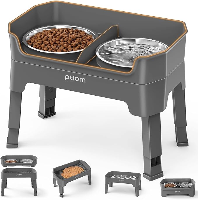 3-in-1 Elevated Dog Bowls Mess Proof Raised Slow Feeder Dog Bowls, 4 Height Adjustable Dog Bowl Stand Licking Plate with 2 56oz Stainless Steel Dog Food Bowls for Small Medium Large Dogs Pets by KPWACD