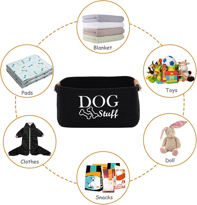 Geyecete Square Dog toy basket storage Cotton Rope Storage Basket Pet/Pet Toy And Accessory Storage Bin Doy Toy Box-Black - Image 3