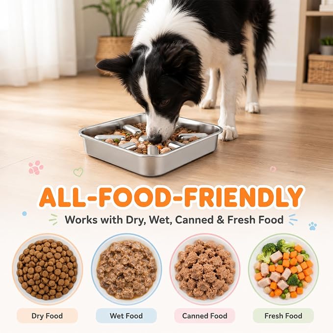 SHENLIU 2 Pcs Stainless Steel Slow Feeder Dog Bowls for Large & Medium | Breed 3 Cups, Non-Slip Base, Deep Ridges to Slow Eating, Metal Slow Feeder Dog Bowls, Dishwasher, Chew-Proof, Rustproof - Image 6