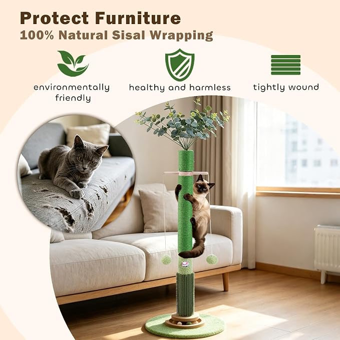 37.4'' Tall Cat Scratching Post,Cat Toys,Scratcher Tree for Indoor | Natural Sisal,Climbing Pole Full Body Stretching,Artificial Flower,Stable Tower,Interactive Toy,Self Groomer - Image 4