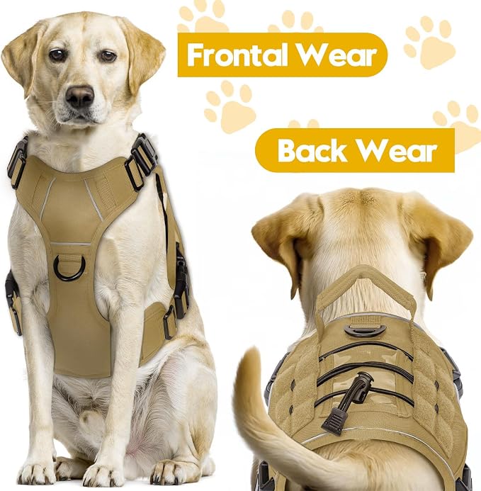Heavy-Duty Tactical Dog Harness for Large Dogs, No Pull Adjustable Reflective Pet Vest with Molle System, K9 Military-Grade Control for Service Training, Outdoor & 10+ Breeds, Khaki, Medium - Image 7