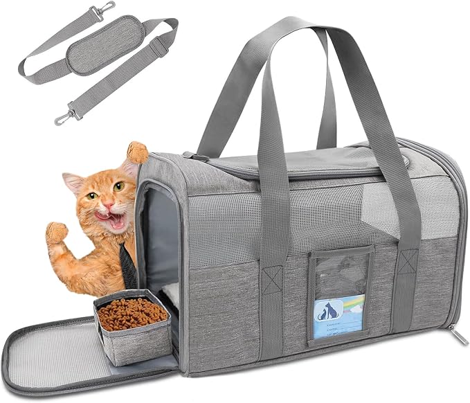 Refrze Cat Carrier,Dog Carriers for Small Dogs Medium Cats Pet Carrier up to 15 Lbs, TSA Airline Approved Cat Carrier Soft, Cat Dog Crate Travel Bag,Grey (Pack of 2) - Image 8