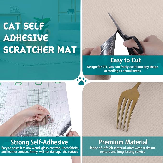 LSGCQ Cat Scratch Mat Self Adhesive Cat Scratch Furniture Protector | Self Adhesive Cat Scratching Mat Replacement for Cat Tree Post Couch Wall Furniture Protector (39.3" x 15.8", Cream White) - Image 3