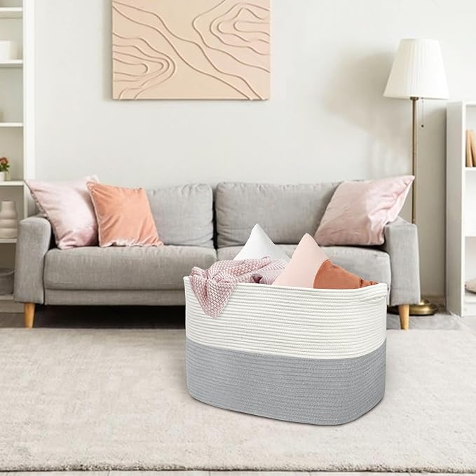 MEGASKET XXXXL Blanket Basket, 25" x 16" x 16"(108L) Rectangle Basket for Blankets Living Room, Extra Large Wicker Woven Blanket Pillow Storage Bin, Soft Kids Dog Toy Box Storage Bin Organizer - Image 6