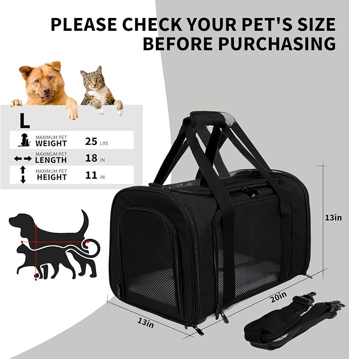 Carriers Soft-Sided Pet Carrier for Medium Large Cats Dogs Under 35Lbs,Breathable Mesh Ventilation Design,Airline Approved Cat Carrying Case(X-Large,Black) - Image 5