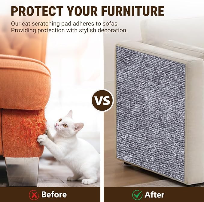 Cat Scratch Couch Furniture Protector,Trimmable Self-Adhesive Cats Claws Scratch Pads, Sisal DIY Climbing Couch Protector for Scratch Post Cat Tree Replacement Indoor(Dark Gray, 78.7"x15.8") - Image 2