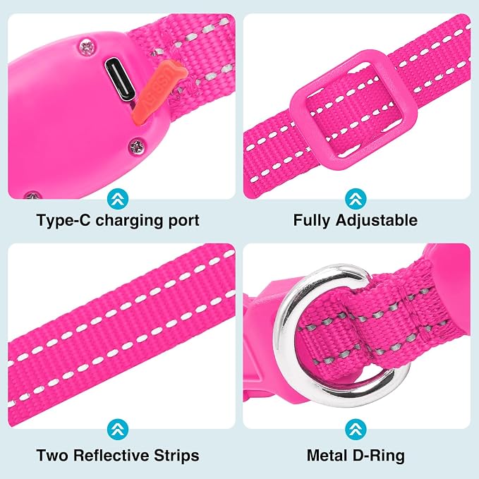 Light Up Dog Collar, Rechargeable USB Collar, Waterproof, Luminous LED Collar, Adjustable, Super Bright, Night Walking for Small Medium Large Dogs, Pink, S - Image 3