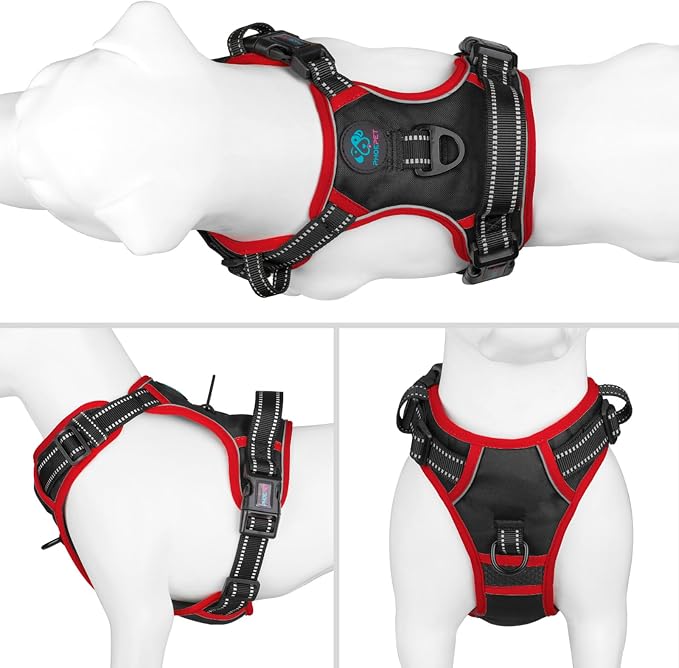 Upgraded No Pull Dog Harness, Reflective Adjustable Vest | with a Training Handle + 2 Metal Leash Hooks+ 3 Snap Buckles +4 Slide Buckles(XL, Black) - Image 2