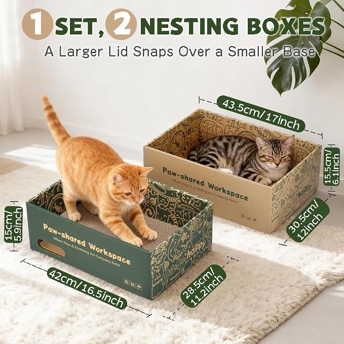 6 Pack Cat Scratch Pad with Nested Boxes, Space-Saving Cat Scratcher Set, Reversible Pads with 2 Lounge Beds for Indoor Cats & Kittens - Image 3