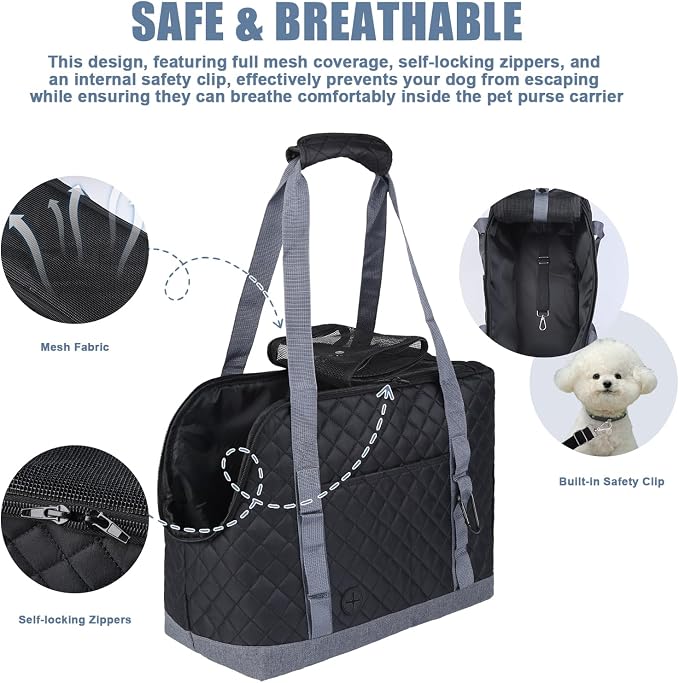 Dog Purse Carrier for Small Dogs, Soft Sided Pet Carrier with Pockets, Foldable Dog Carrier Purse for Puppy, Rabbit, Cat, Washable Breathable Pet Carrier, Dog Carrier Bag for Outdoor Shopping Travel - Image 7