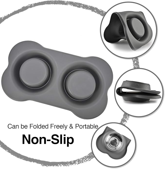 Dog Bowls 2 Stainless Steel Bowl for Pet Water and Food Feeder with Non Spill Skid Resistant Silicone Mat for Pets Puppy Small Medium Cats Dogs - Image 2